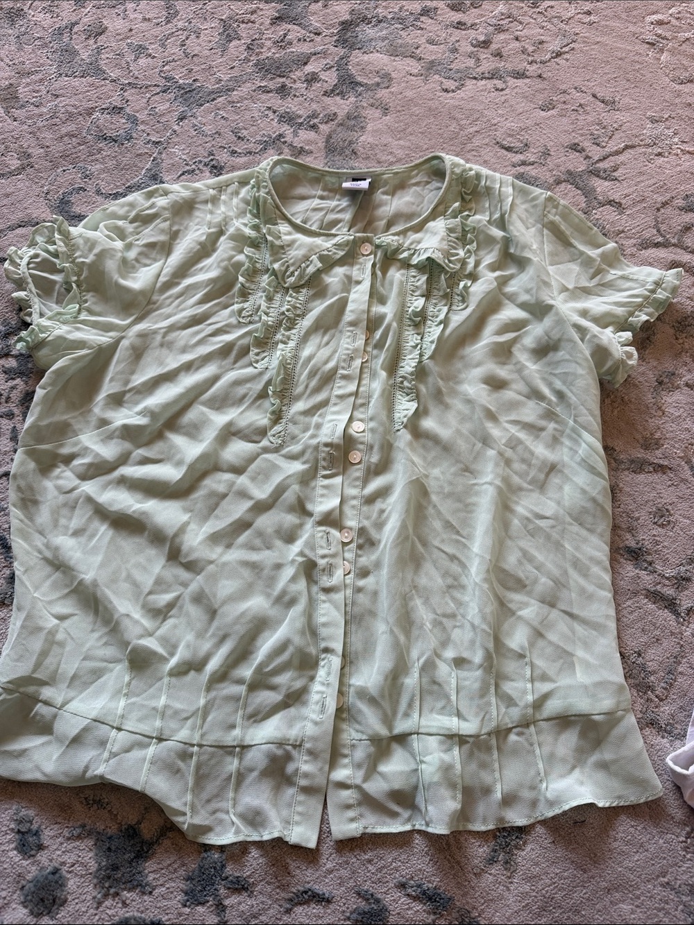 GAP Pale Mint Ruffle-Trim Short Sleeve Blouse